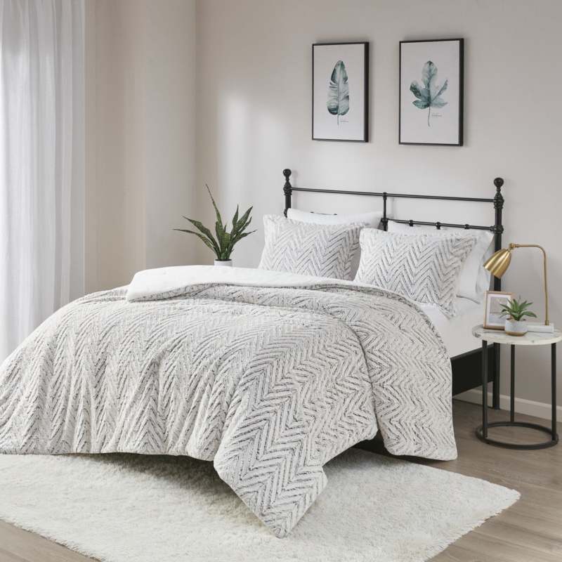 Caureen Ivory and Grey Ultra Plush Down Alternative Comforter Set
