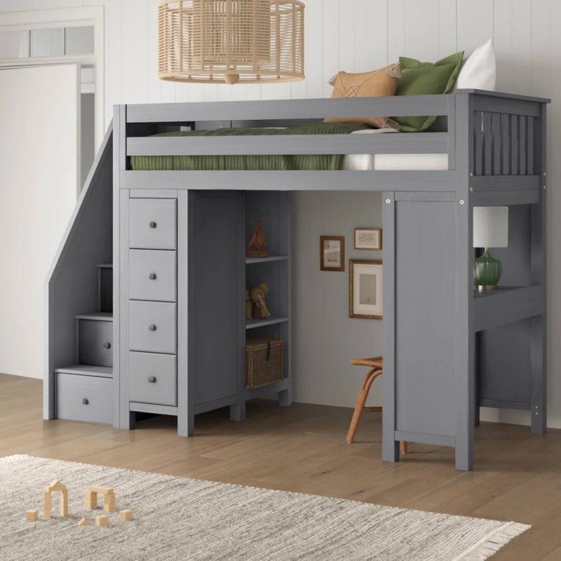 Cavallo Twin 8 Drawer Solid Wood Loft Bed with Bookcase by Sand & Stable™ Baby & Kids