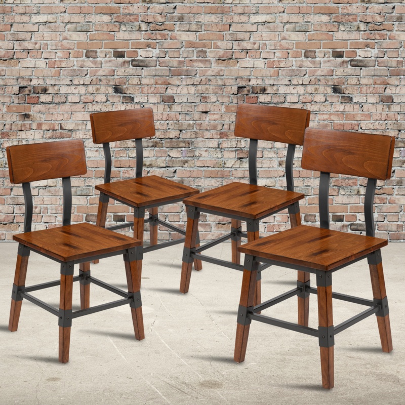 Cecillia Commercial Grade Rustic Antique Industrial Style Wood Dining Chair
