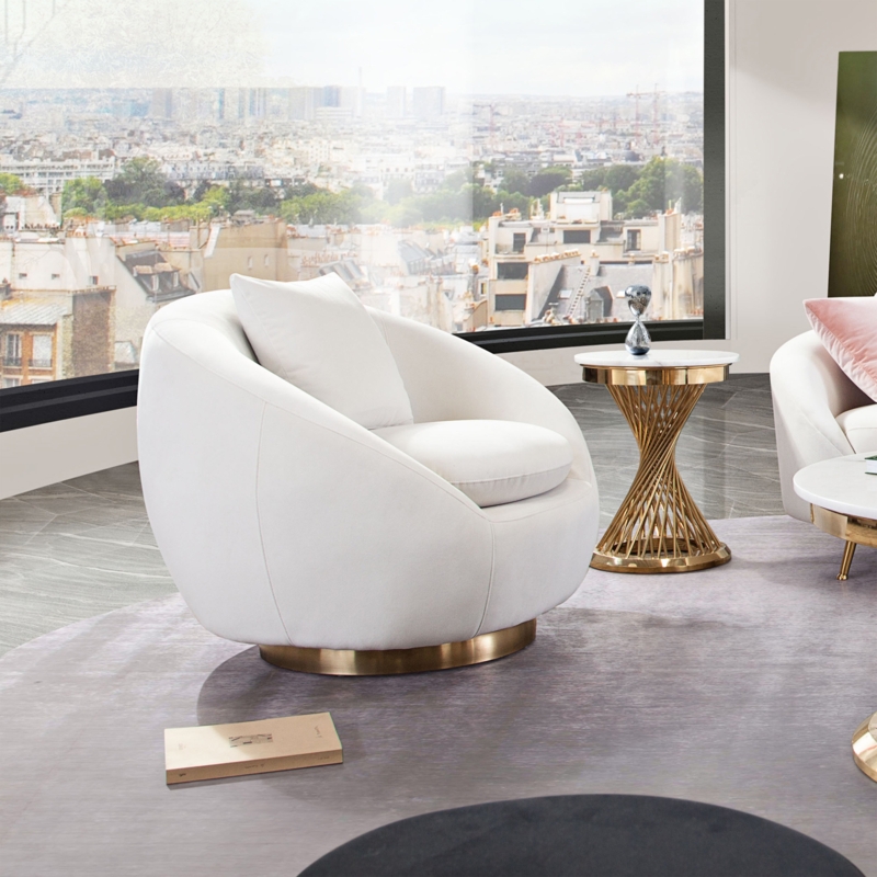 Glamorous Velvet Accent Chair with Gold Trim