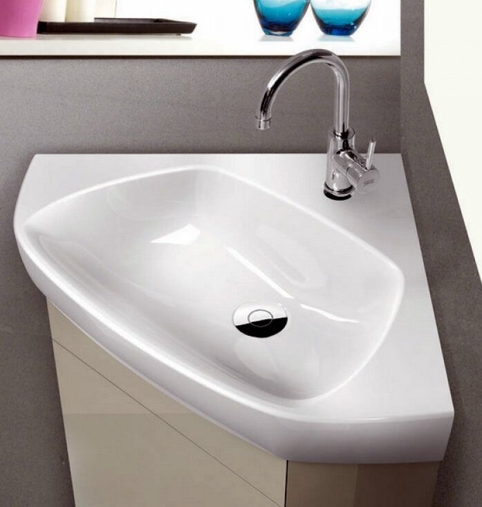 Cerastyle By Nameeks Arda 18.5'' Glossy White Ceramic Specialty Corner Bathroom Sink with Overflow