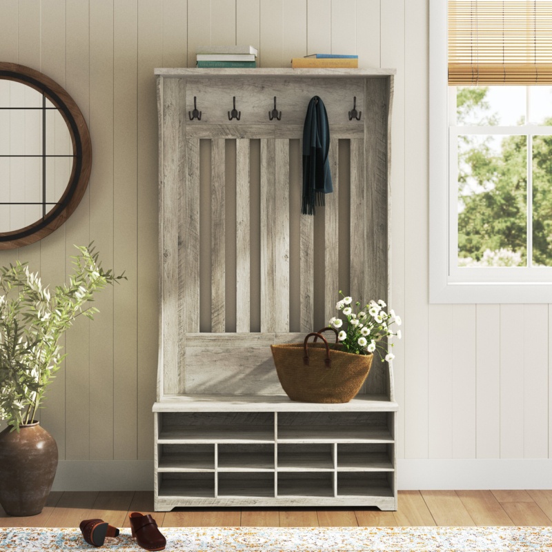 Coastal Farmhouse Hall Tree with Bench