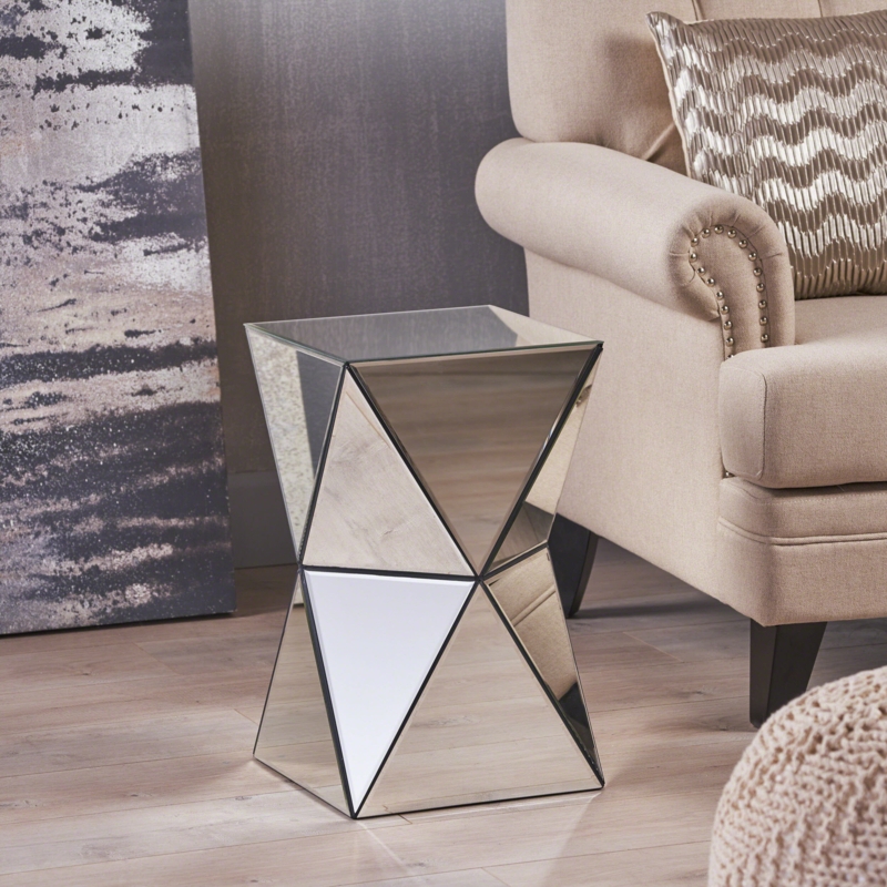 Mirrored Round End Table