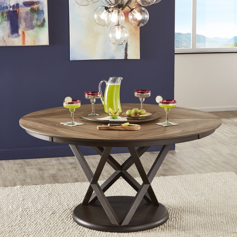 Two-Tone Espresso and Walnut Dining Table with Lazy Susan Turntable