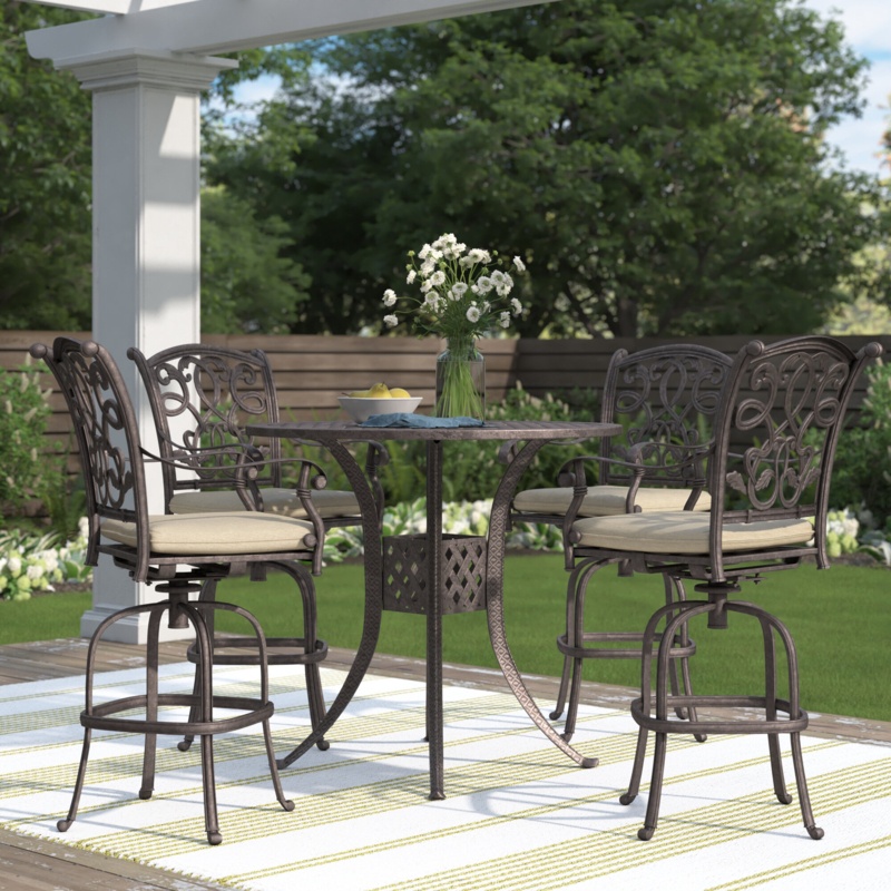Charlemont5-Piece Patio Bar Set with Cushions and 42'' Round Bar Table