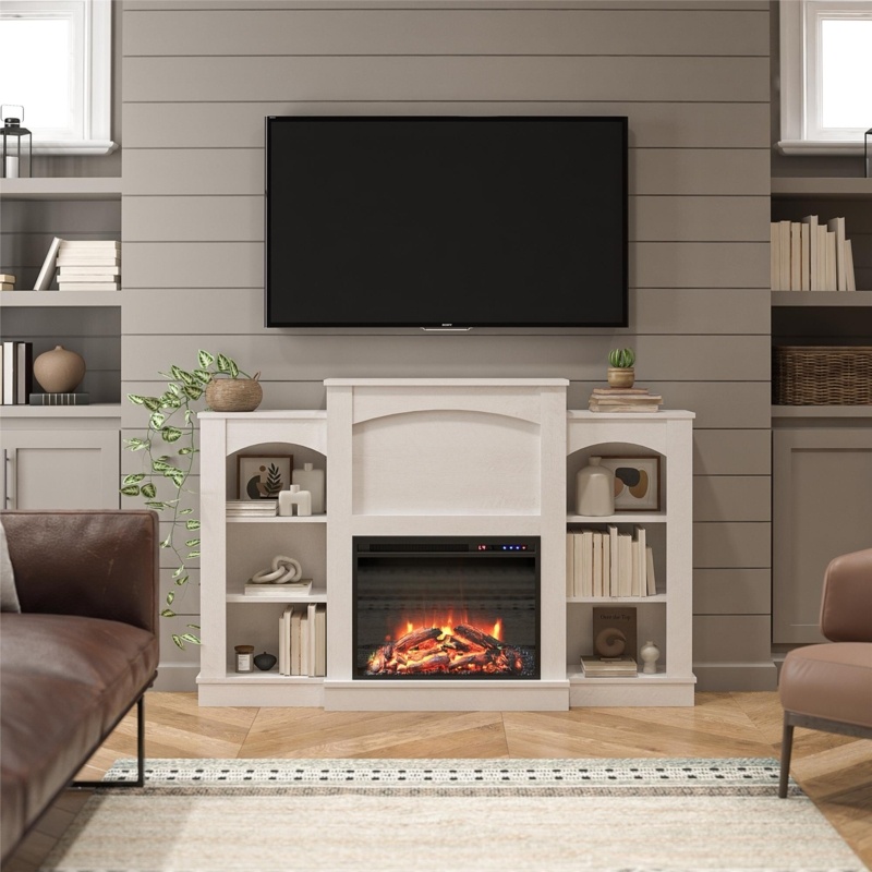 Fireplace Mantel with Adjustable Bookshelves