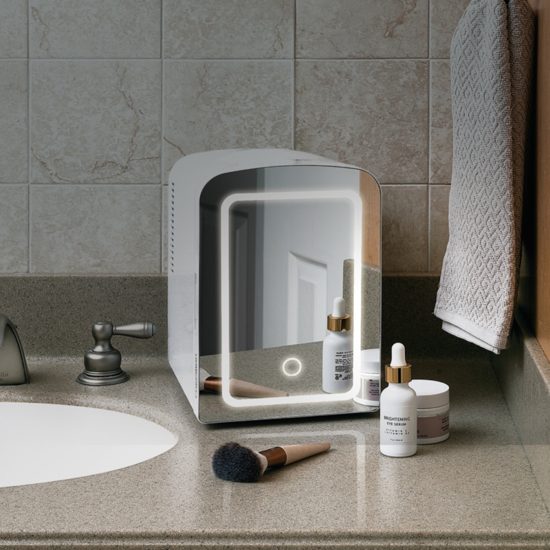Portable Mirrored Beauty Fridge with LED Lighting