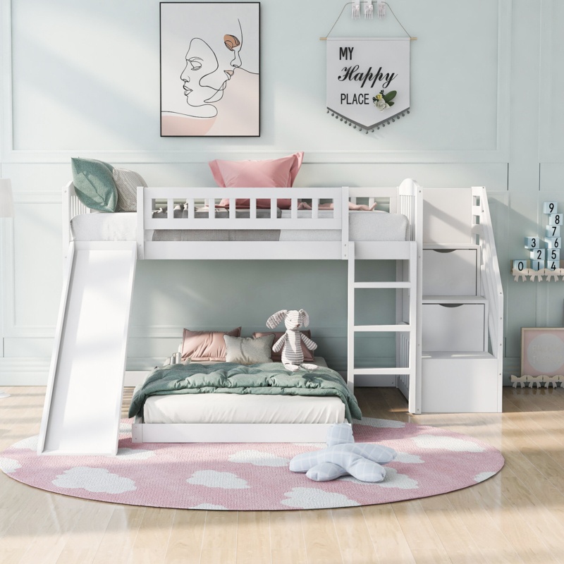 Twin-Over-Twin Bunk Bed with Drawers and Slide