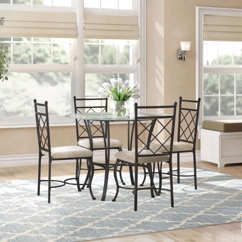 5 Piece Glass Top Metal Dining Set