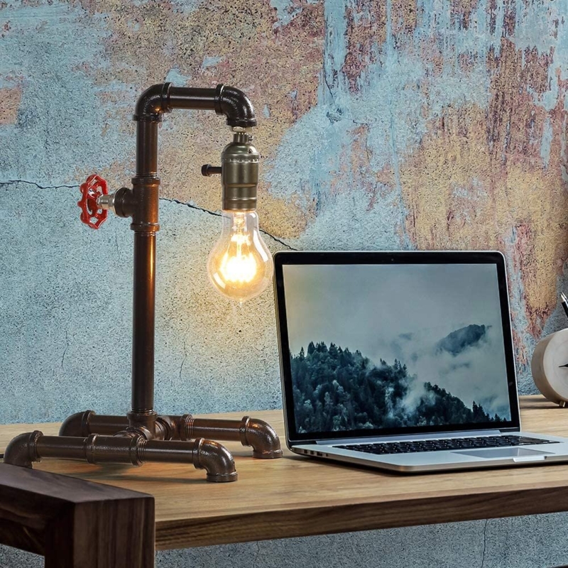 Vintage Table Lamp with Bronze Metal Water Pipe Design