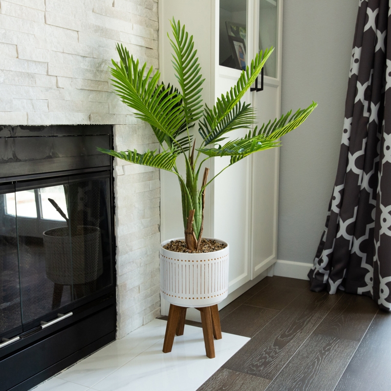 Handcrafted Ceramic Planter with Faux Plant