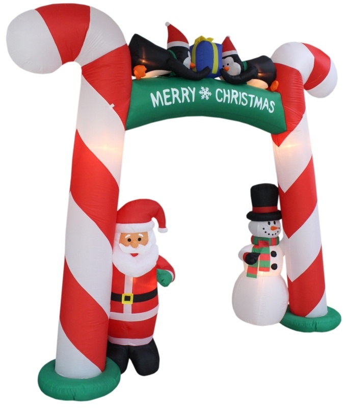 Christmas Candy Cane Arch with Santa, Snowman, and Penguins Archway