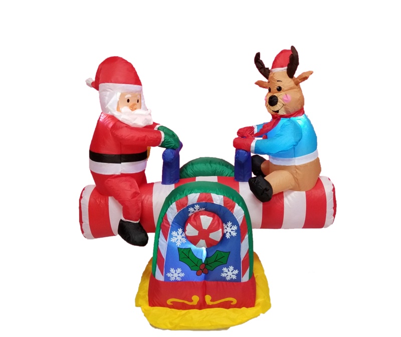 Christmas Inflatables Animated Santa Reindeer Teeter Totter Decoration