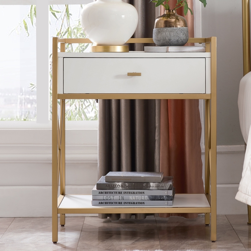 Mixed Metal and Wood Side Table with Charger