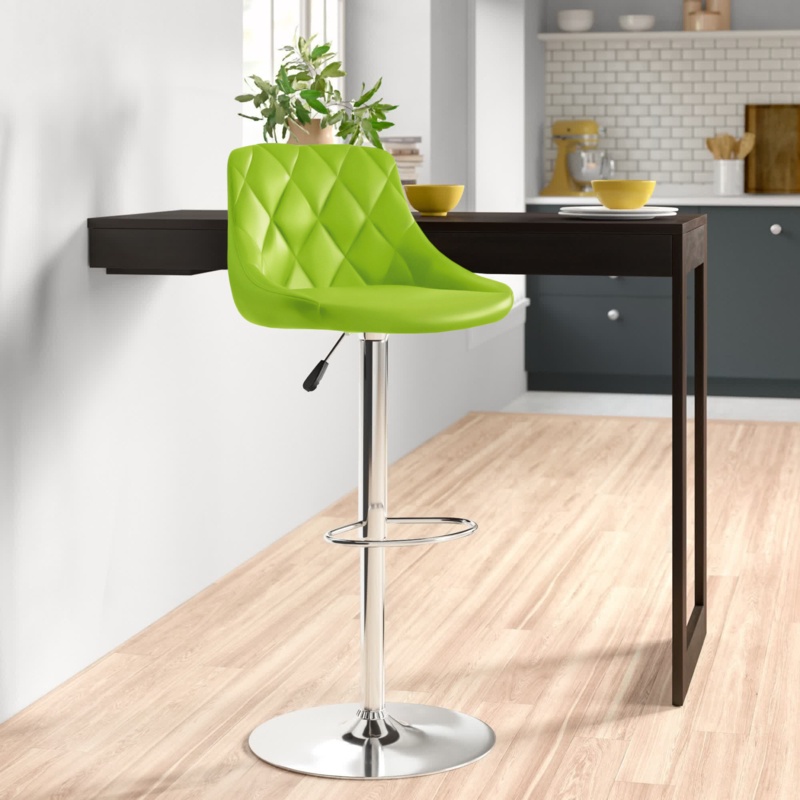 Claudine Vinyl Bucket Seat Adjustable Height Barstool with Diamond Pattern Back