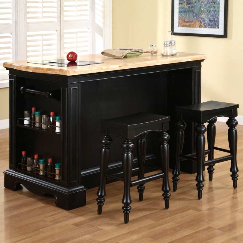 Kitchen Island with Natural and Black Sand Through Finish