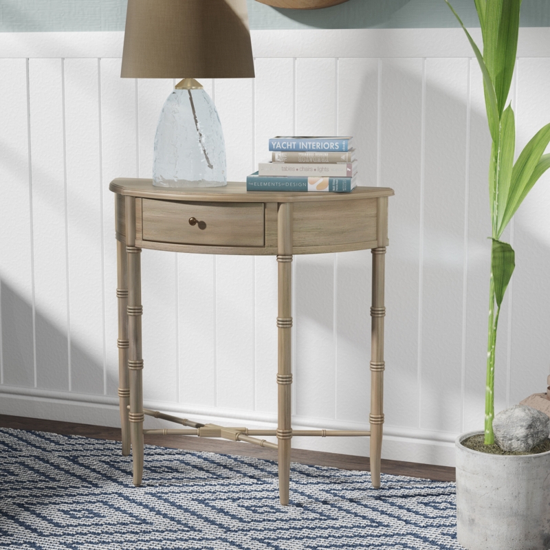 Halfmoon Wooden Console Table with Drawer