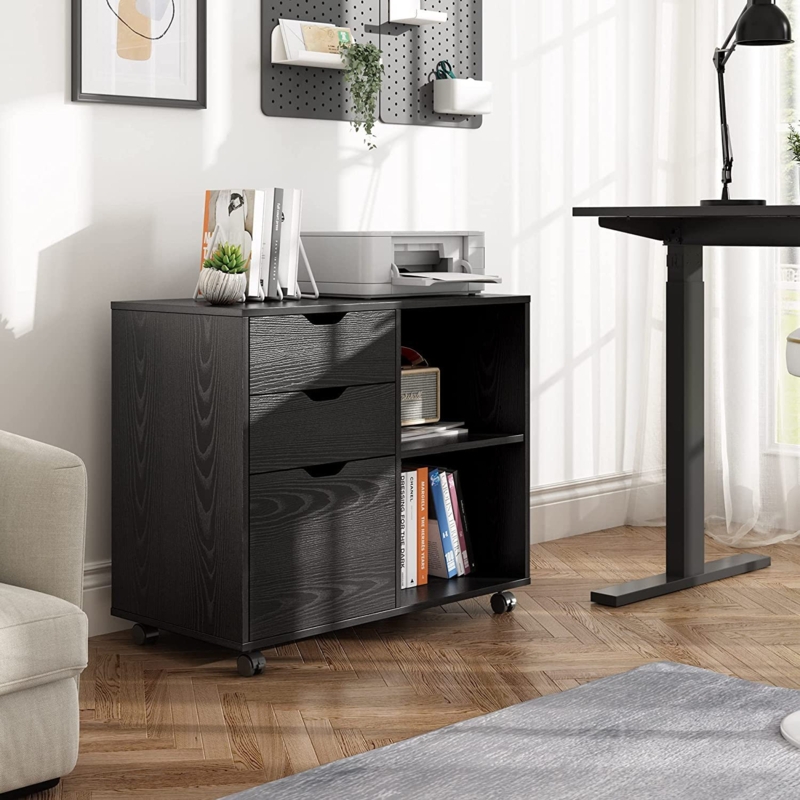 Lateral Print Stand with Drawers and Shelves