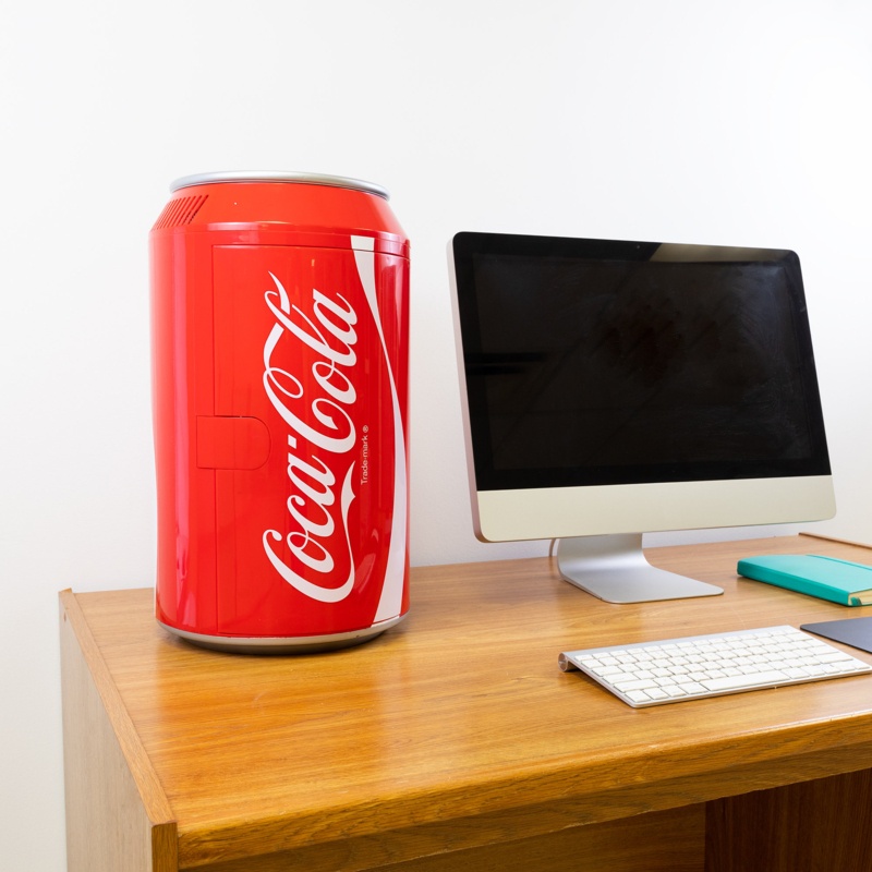 Coca Cola 12V 12 Cans Portable Mini Fridge, 10L Can Shaped Personal Cooler, 10.6 qt Travel Fridge Red