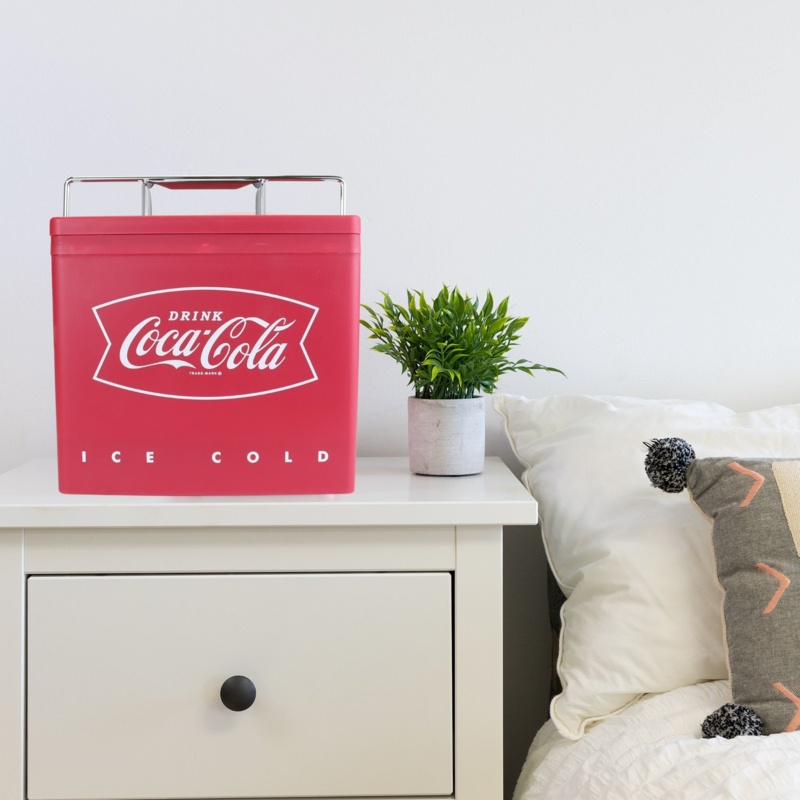 Coca Cola 12V 4L Retro Style Ice Chest Cooler, 6 Cans Mini Fridge, 4.2 qt Portable Travel Fridge, Red