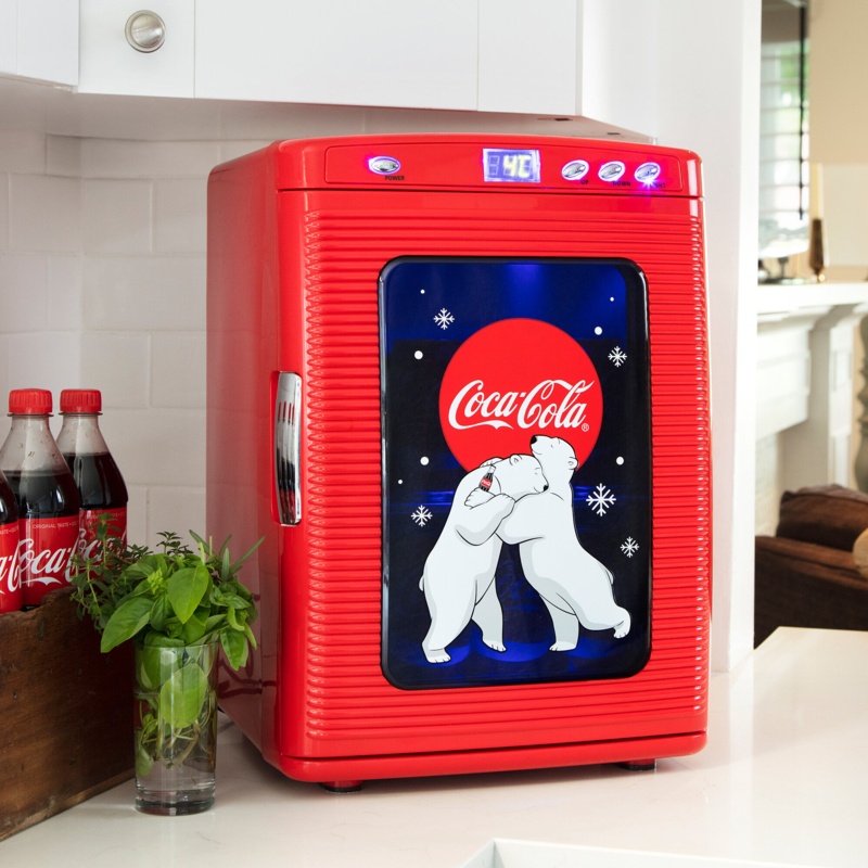 Coca Cola 12V Polar Bear 28 Cans Cooler/Warmer, 25L Portable Mini Fridge with Display Window