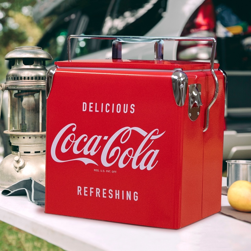 Coca Cola 13L/14 qt Retro Ice Chest Cooler with Bottle Opener, 18 Can Capacity, Vintage Style Ice Bucket