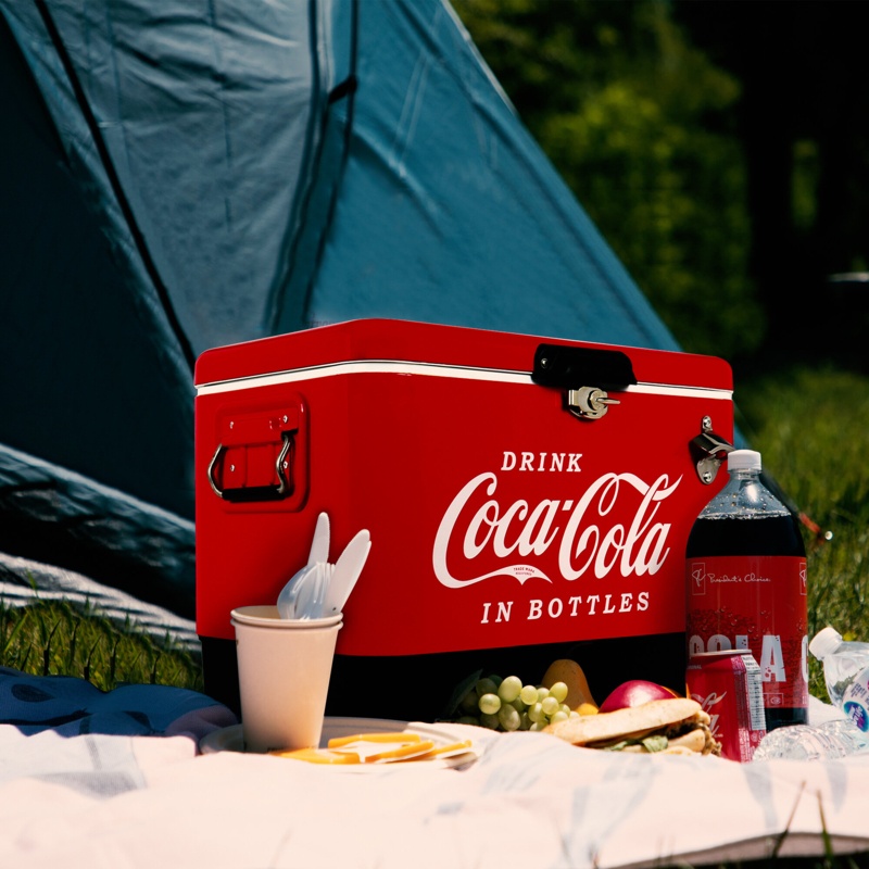 Coca Cola 51L / 54 qt Ice Chest Beverage Cooler with Bottle Opener, 85 Cans Capacity Portable Cooler
