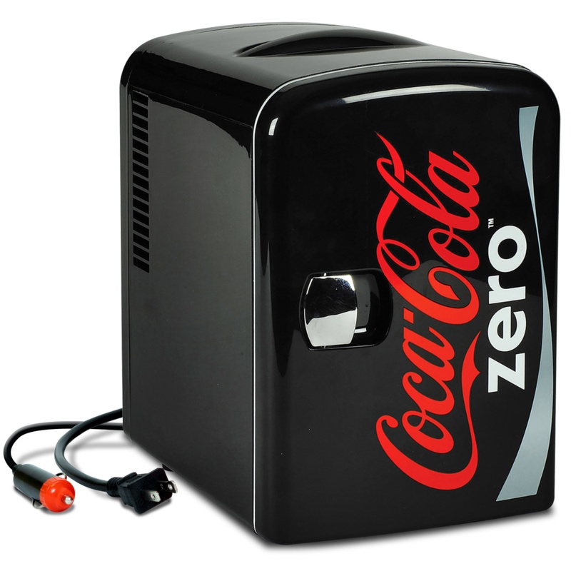 Coca Cola Coke Zero 12V 4L Cooler/Warmer, 6 Cans Portable Mini Fridge, 4.2qt Personal Travel Refrigerator