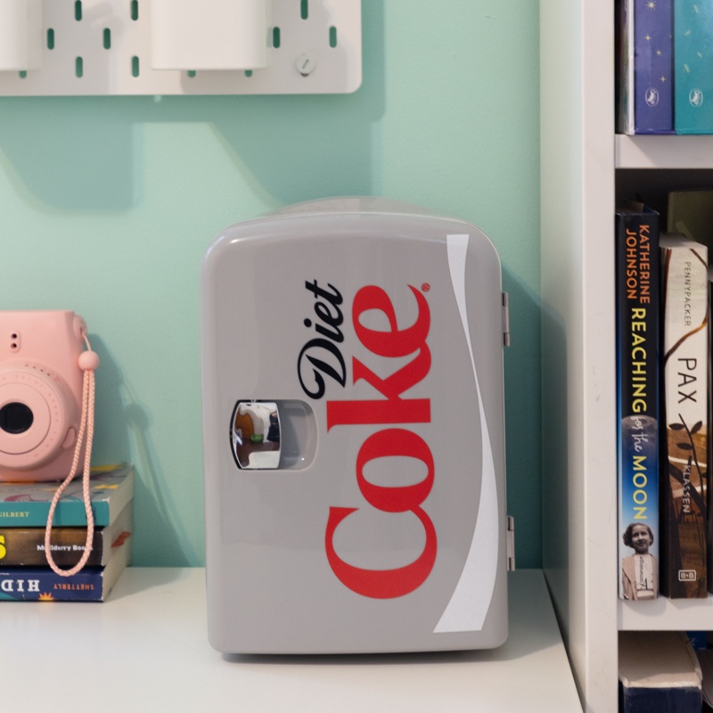 Coca Cola Diet Coke 12V 4L Cooler/Warmer, 6 Can Portable Mini Fridge, 4.2 qt Personal Travel Refrigerator
