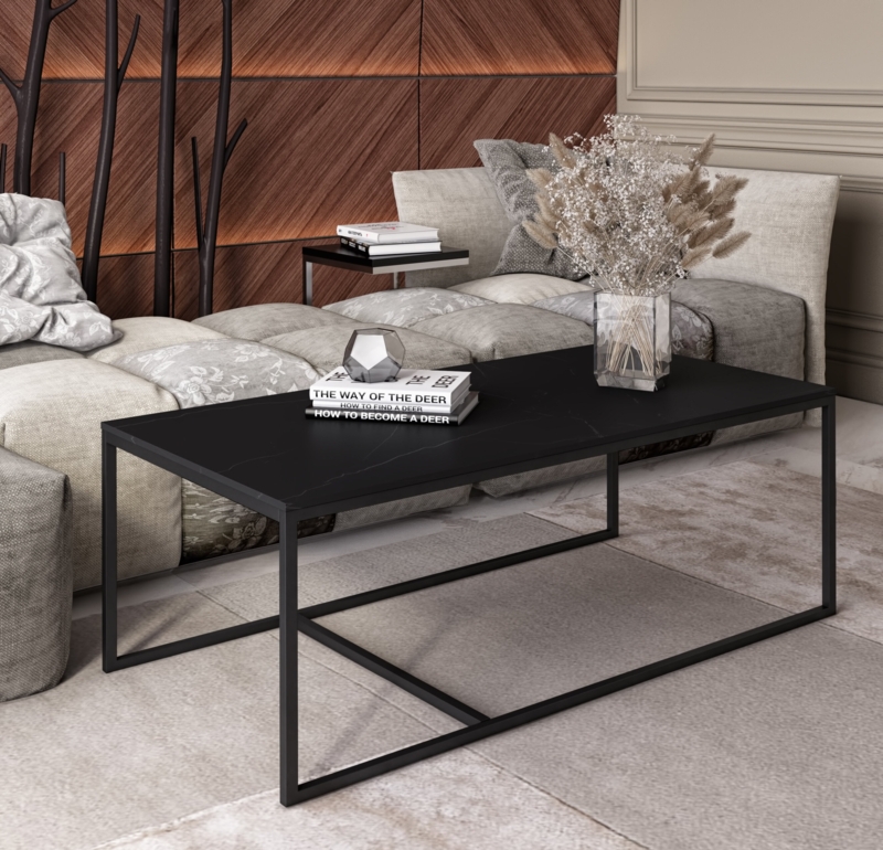 Black Stone and Metal Coffee Table