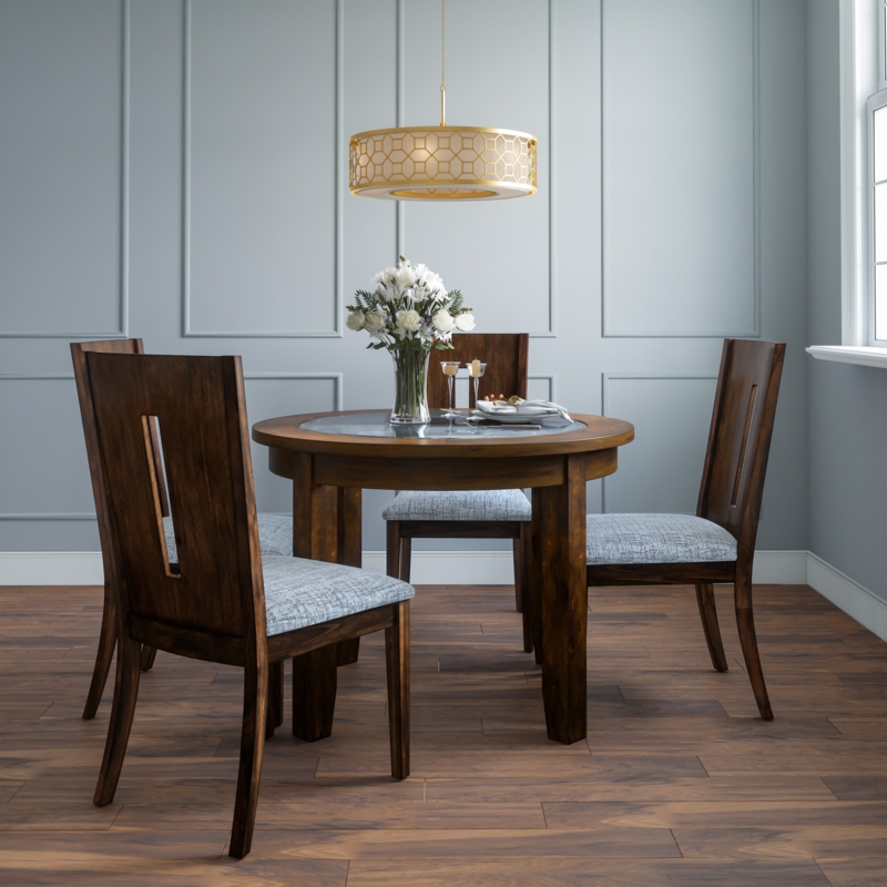 42" Round Dining Table with Glass Inlay