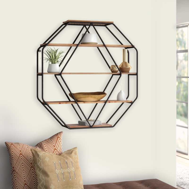 Octagonal Floating Wood Wall Shelves