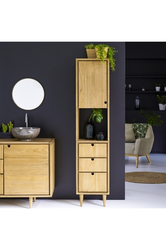 Column Solid Wood Freestanding Linen Cabinet
