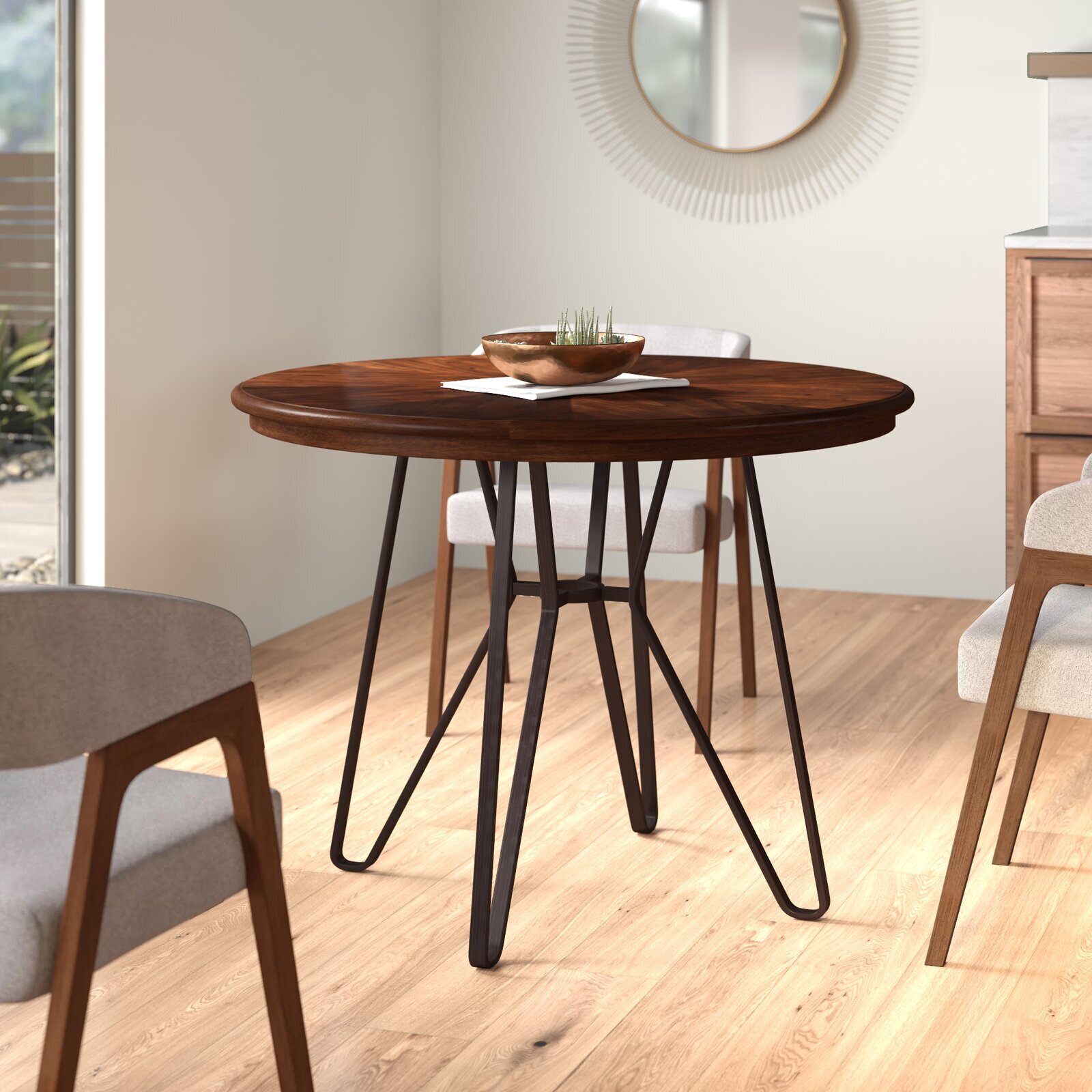 Compact Round Dining Table with Metal Legs