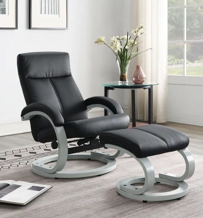 Contemporary leather recliner and ottoman