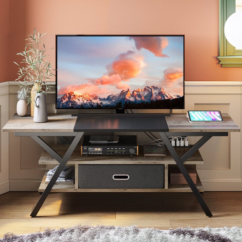 Contemporary table for under TV on wall