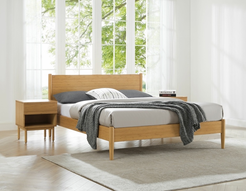 Retro-Inspired Bamboo Platform Bed
