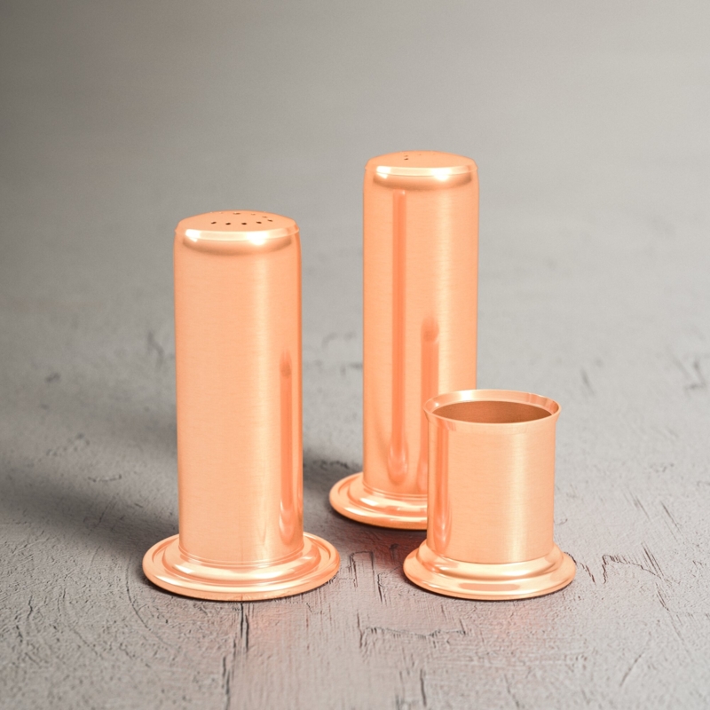 Three-Piece Copper Salt and Pepper Shaker Set