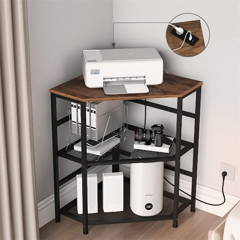 Polygonal Corner Printer Stand with USB Ports