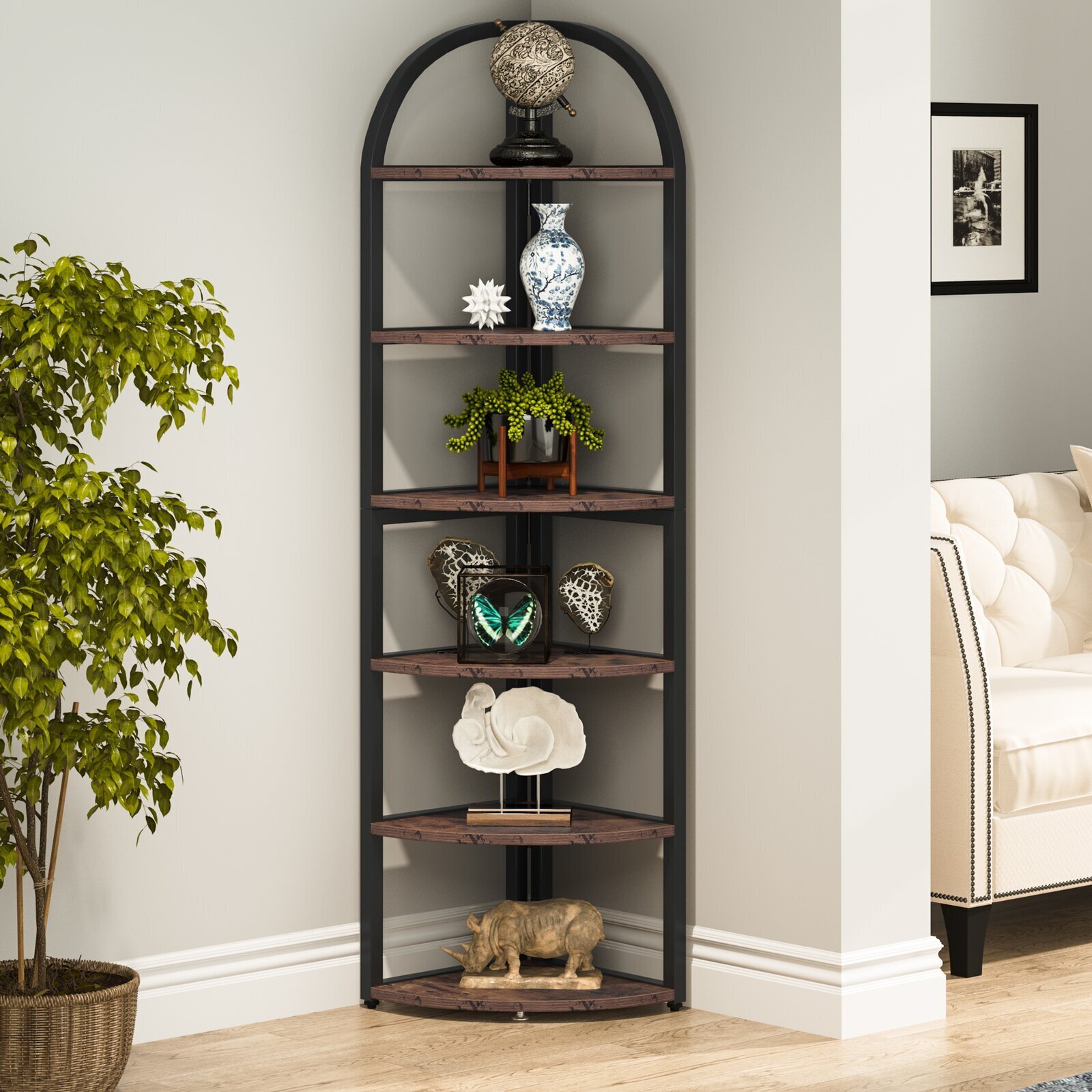 Corner Shelving Unit With Iron Frame