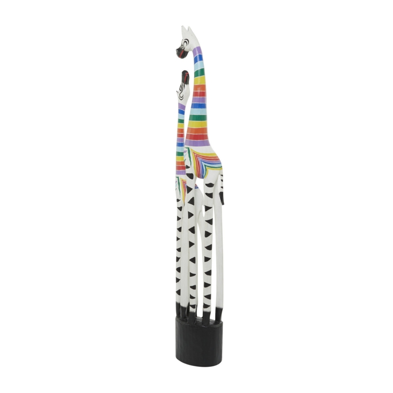 Wooden Giraffe Sculpture with Colorful Patterns