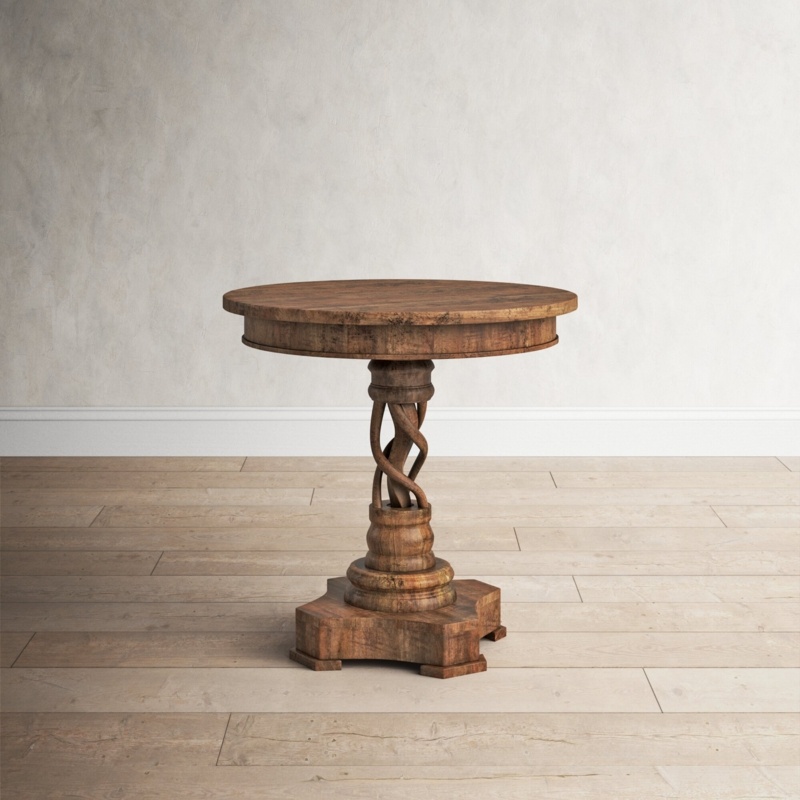 Round Mango Wood End Table