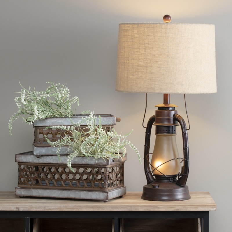 Rustic Lantern-Style Table Lamp