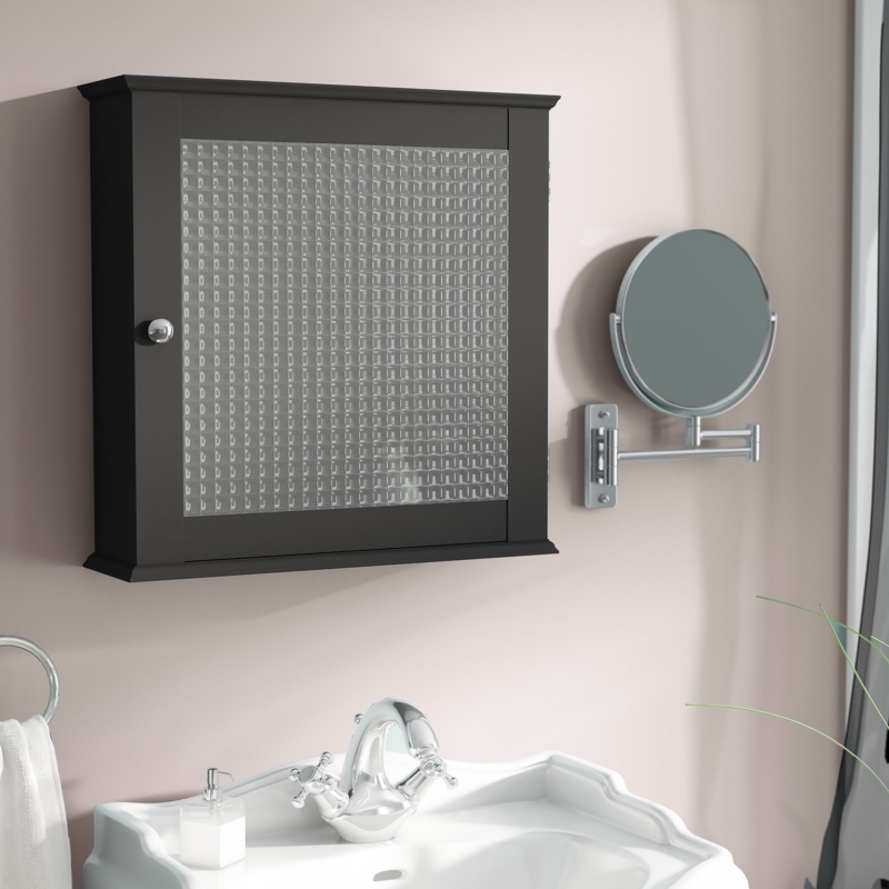 Espresso Medicine Cabinet with Waffle-Texture Glass Door