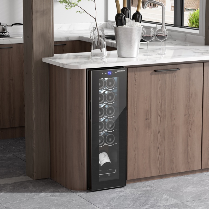 Costway 10'' width 12 Bottle Single Zone Freestanding Wine Refrigerator