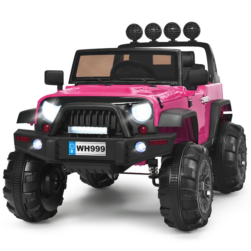 Costway 12v Kids Ride On Truck Rc Car W/ Led Lights Music Trunk Black