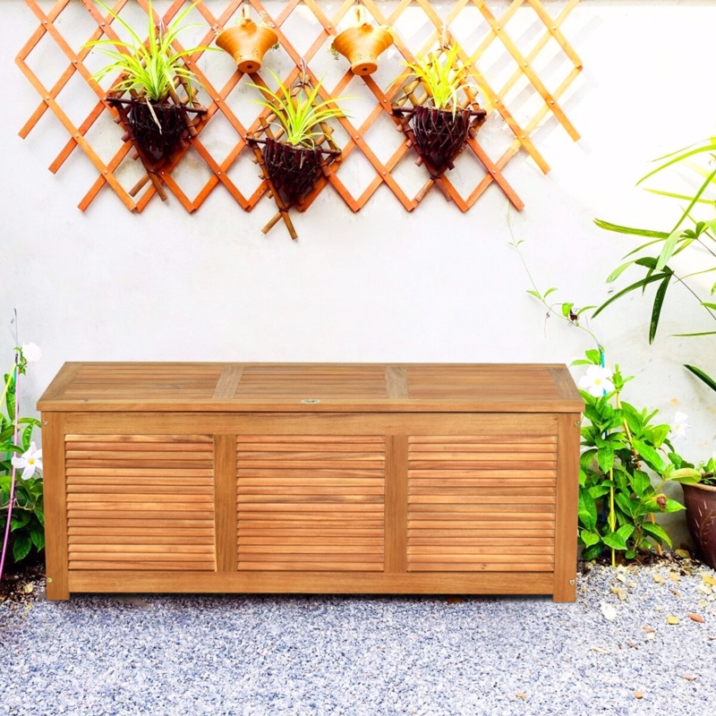 Costway 47 Gallons Gallon Water Resistant Solid Wood Deck Box in Natural