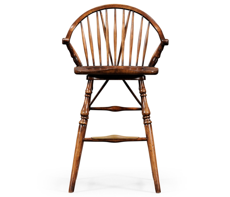 Classic Windsor Walnut Barstool with Distressed Finish