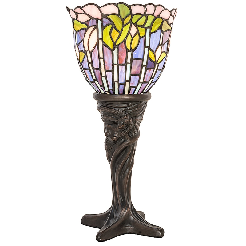 Handcrafted Mahogany Bronze Stained Art Glass Lamp