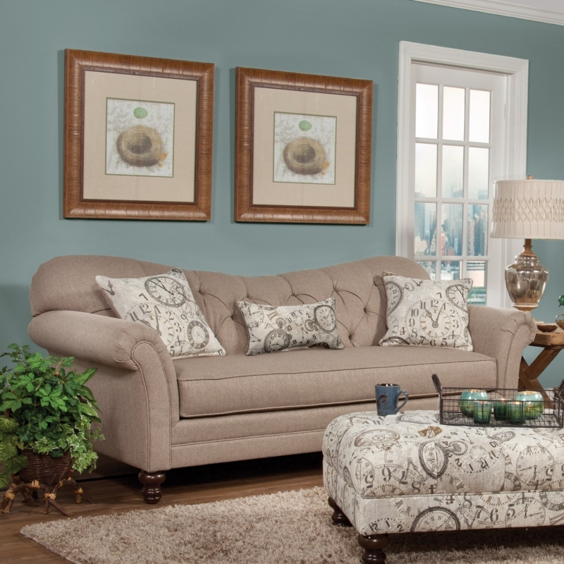 Traditional Sofa with Tufted Back and Distressed Look